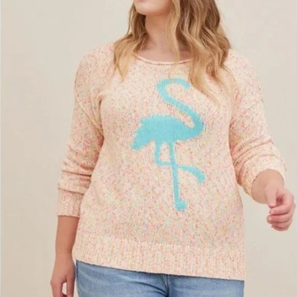 Torrid Womens Flamingo Marled Knit Pullover Sweater Plus Size 1X Stretch Coastal